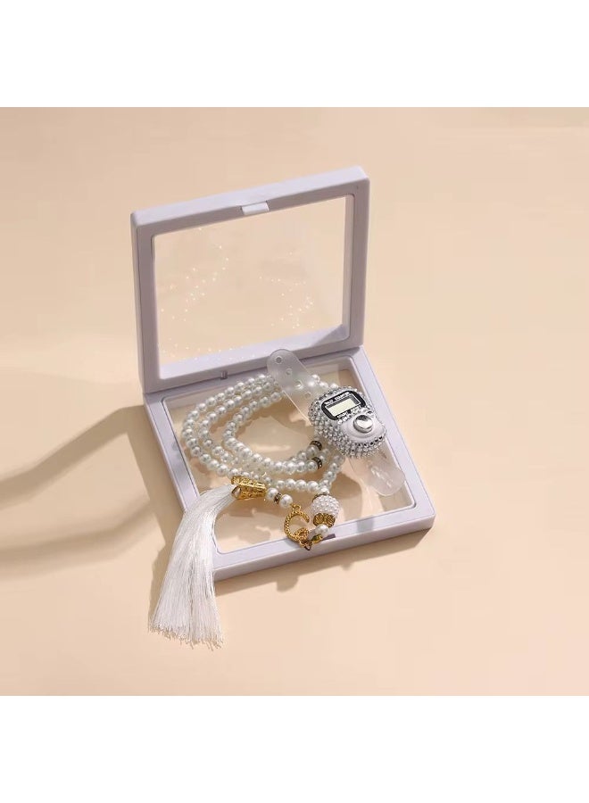 Prayer beads set with electronic counter - elegant design inside a gift box (white) - Image 4